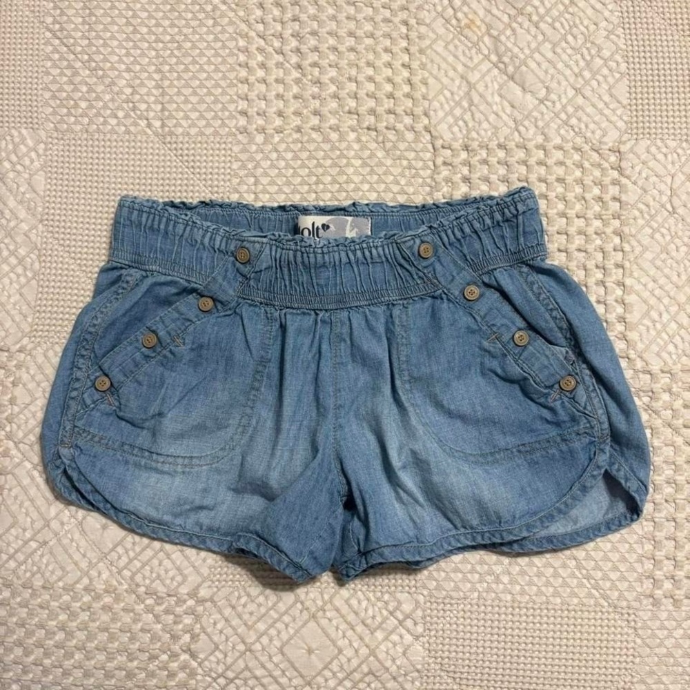 Y2K Jolt blue denim mini shorts with button details , SZ 5